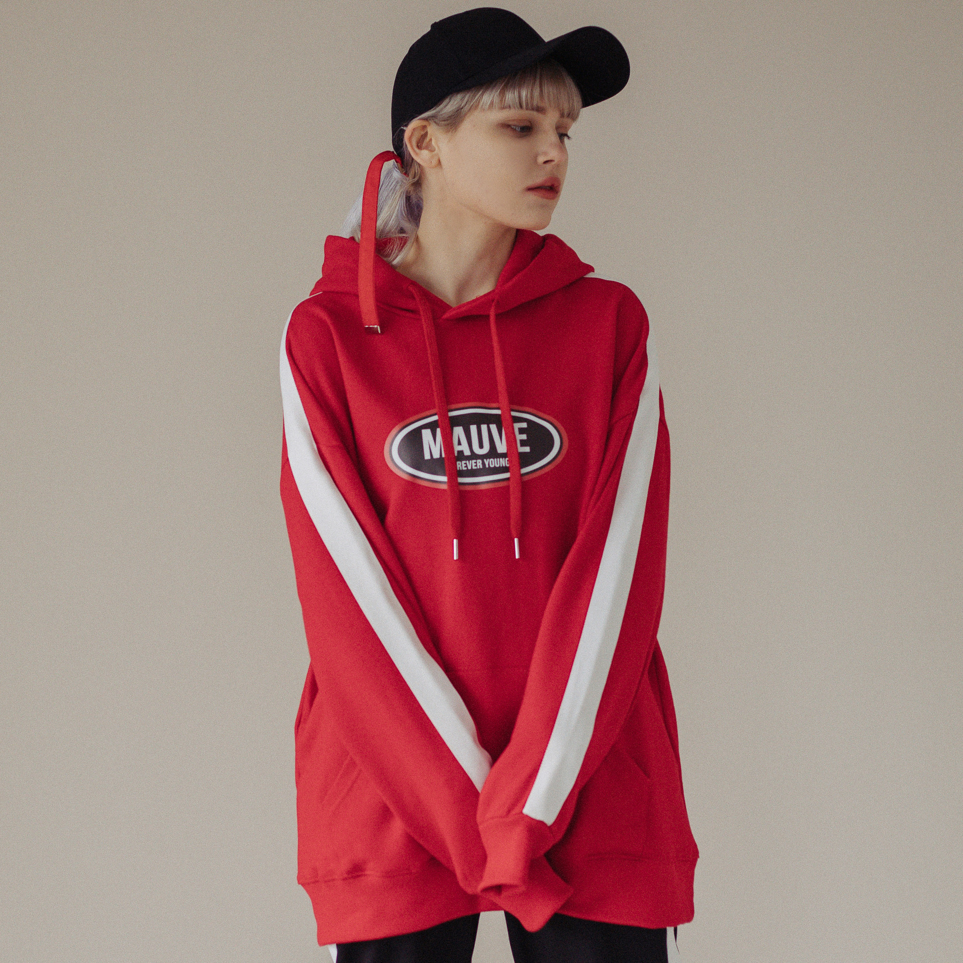 Oversize line hoodie (Red)
